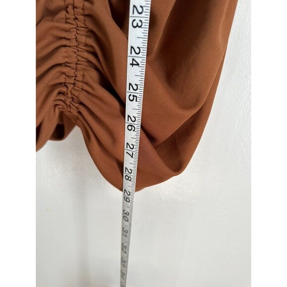 Zara Brown Womens XXL Mini Dress Ruched Draped Textured Strappy Halterneck - Picture 6 of 7